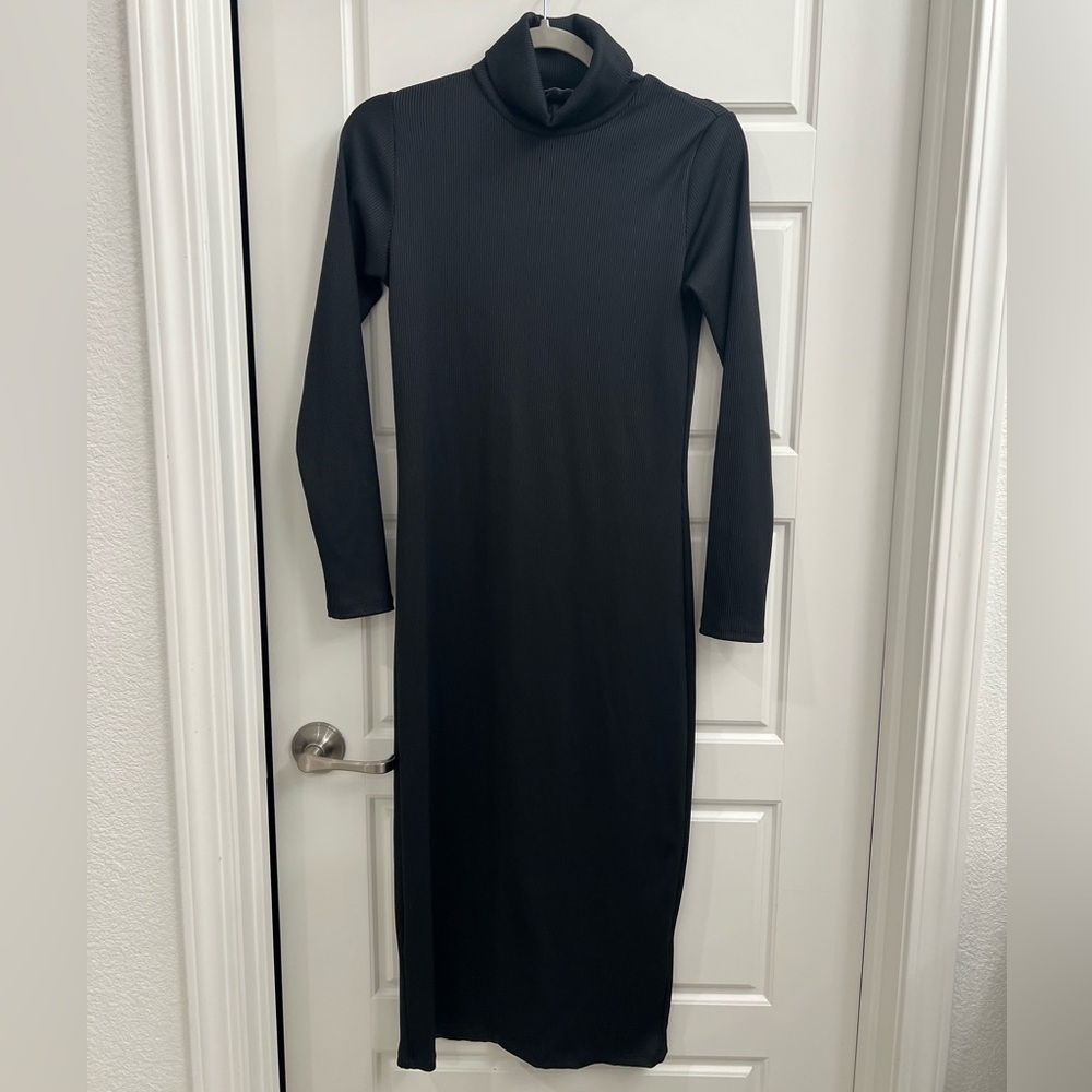 ZARA Black Fitted Midi Dress